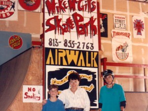 1991: Here's my brother (left) and I with Mike McGill's mom at the old McGill's Skatepark in Oldsmar, Fla.
