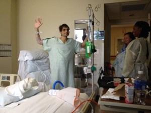 Look, Ma — no hands! After 11 days of agony, I celebrate by showing off my newfound abilities.